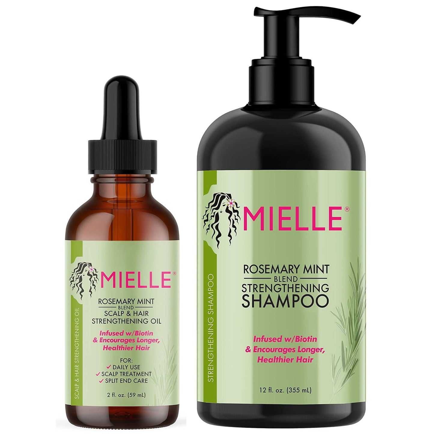 Mielle Organics Rosemary Mint Strengthening Hair Oil and Shampoo(Bundle)