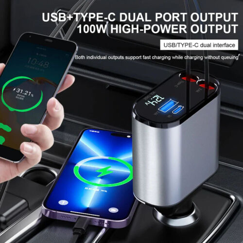 QuickCharge"  4-in-1  Retractable Car Charger